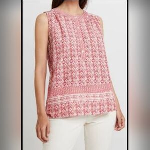 GAP Sleeveless Henley Top M Red Geometric Boho Ethnic Print